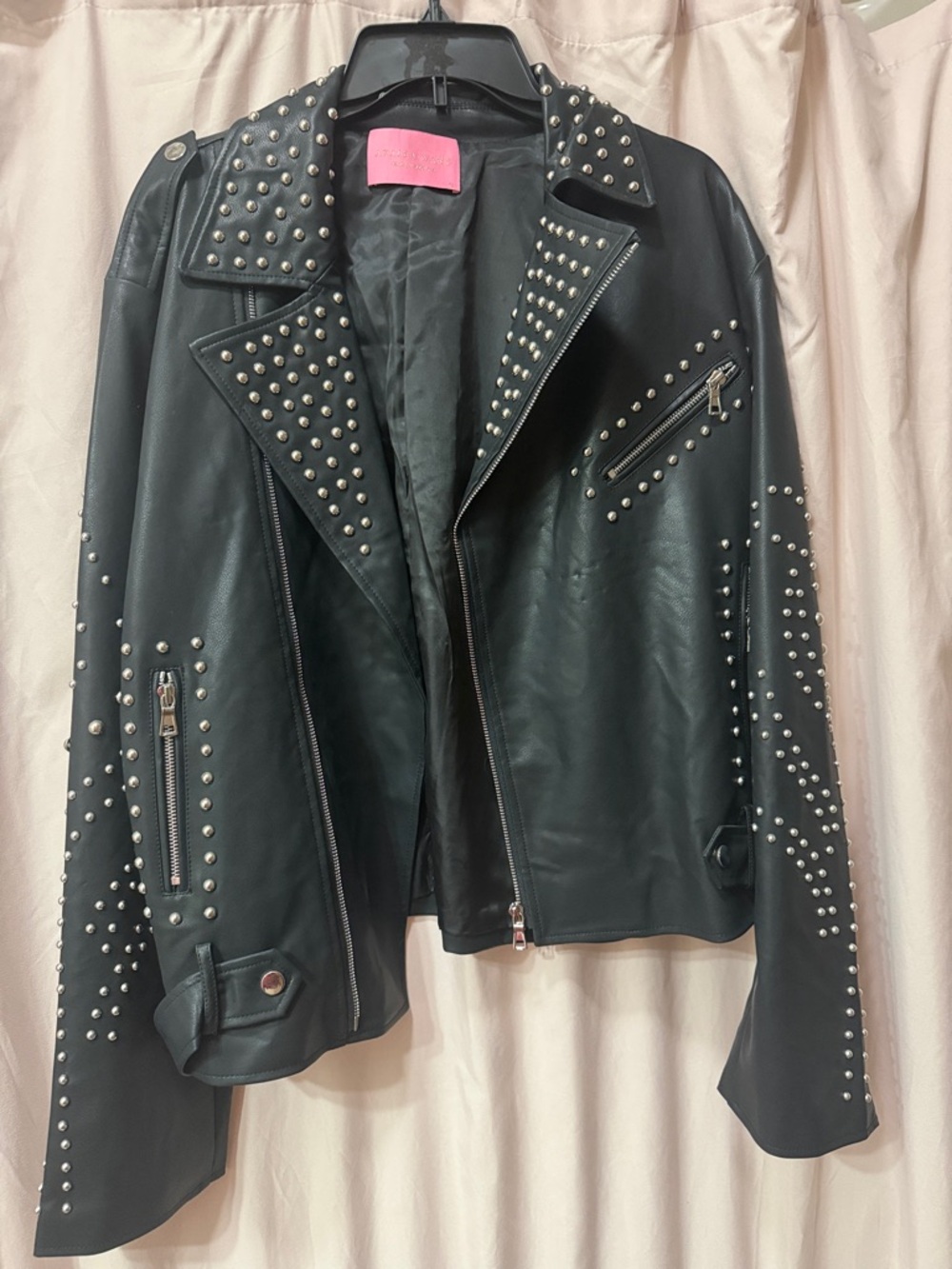 Studded Black faux Leather Biker Jacket - Women's